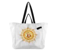 Wudan Sac fourre-tout tendance en toile pour femme, sac d'épicerie, sac de plage pour demoiselle d'honneur, cadeau Bitcoin soleil