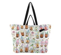 Wudan Sac fourre-tout tendance en toile pour homme, sac d'épicerie, sac de piscine, voyage, plage, mariage, linge, nœud style kawaii, Bitcoin, thé au lait