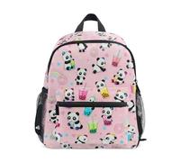 Wudan Sacs à dos pour enfants avec poches pour filles, sac à livres pour étudiantes, sac pour parc d'attractions, Motif panda rose et thé Boba, Medium