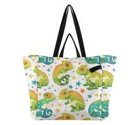 Wudan Sacs en toile légers pour la cuisine, les courses, le linge - Pour femme - Cadeau de fête de mariage - Motif caméléon avec étoiles