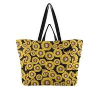 Wudan Sacs fourre-tout en toile légers pour la cuisine, les courses, les voyages, la plage, les fêtes, Bitcoin, tournesol, noir