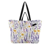 Wudan Sacs fourre-tout en toile tendance pour la cuisine, les courses, les courses, les enterrements de vie de jeune fille, cadeaux de fête de la Roumanie, lavande, fleurs d'été