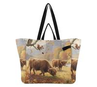 Wudan Sacs fourre-tout en toile utilitaires de cuisine, sacs d'épicerie, sac fourre-tout de voyage pour homme, demoiselle d'honneur, cadeaux de vaches dans le champ d'automne
