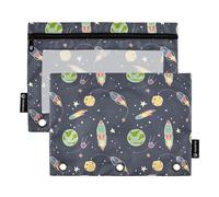 Wudan Space Rockets Lot de 2 trousses transparentes étanches à 3 anneaux pour documents et fournitures de bureau, Space Rockets Comet Planètes Étoiles, one sizex2