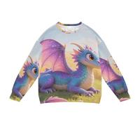 Wudan Sweat à capuche en polaire motif dragon dans le champ pour grandes filles, Dragon coloré dans le champ, 5 ans
