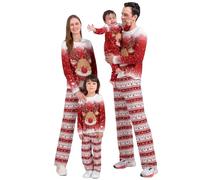 WUDEUI Ensemble de pyjamas de Noël assortis pour la famille, vêtements de nuit à manches longues avec poches, tenue de détente pour les fêtes de Noël, Élan rouge., L