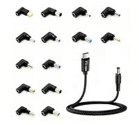 Wudhgslc Câble USB C vers DC 90° Charge PD100W 14 adaptateurs DC Portable | Kit tout en un: 1 câble Type C vers ordinateur portable et 14 adaptateurs DC, angle droit 90° pour accès facile et rangement