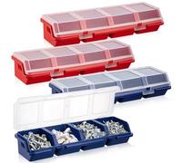 Wudhgslc Organisateurs de Vis à Compartiments - Bacs Plastiques 4-pcs Kit | Robustes en plastique avec 4 compartiments pour trier vis et boulons; couvercle translucide et 2 loquets pour sécuriser.