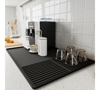 Tapis à café en silicone avec bords surélevés, 61 x 40,6 cm, accessoire de bar à café pour comptoirs, compatible sous machine à café expresso, tapis de séchage de vaisselle (noir, 60 x 40 cm)