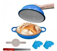 WUDLEP Grand four à pain avec couvercle cloche, cocotte en fonte émaillée de 5 l avec 2 clips papillon, couteau à pain de 32,5 cm et tapis de cuisson en silicone anti-adhésif pour la cuisson au levain