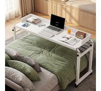 WUDLEP Table de lit réglable en hauteur avec roulettes, 120 à 210 cm, bureau mobile sur lit, canapé ou bureau, support réglable de 65 à 95 cm, chariot mobile pour ordinateur portable, bureau