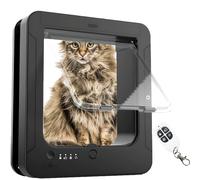 WuDLi Chatière à Puce électronique, Porte Intelligente pour Chat, avec 2 Colliers détecteurs et 1 télécommande, Taille d'ouverture : 7.7 * 8.3 in, pour Chat, Chiot(Black)
