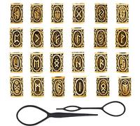 WUDQIJI Lot de 24 perles de rune viking - 10 × 13 mm - Perles tressées - Runes - Bijoux de barbe - Perles de barbe - Perles Viking pour tresser bracelet, collier, pendentif - Bijoux (doré)