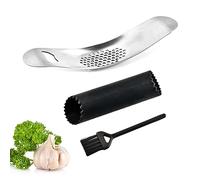 WUDQIJI Presse-ail 3 pièces en acier inoxydable - Moulin à ail Garlic Press Gingembre Smasher Crusher avec brosse de nettoyage Éplucheur d'ail Facile à utiliser et à nettoyer