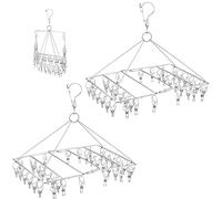 WudTus [2 Pack] Cintre Pliable avec 72 Pinces au Total, étendoir à Linge Washline Peu Encombrant en Acier Inoxydable avec Crochets pour Chaussettes, sous-vêtements, Langes