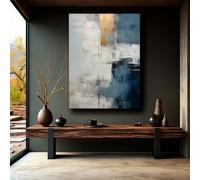 WUDUM Décoration murale abstraite dorée,bleu marine,gris et blanc,art moderne,toile minimaliste,70 x 100 cm (28 x 39 pouces) avec cadre