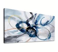 WUDUM Grande toile abstraite encadrée,motif dégradé de bleu et noir,fond gris,pour décoration murale moderne,50 x 100 cm (20 x 39 pouces),avec cadre