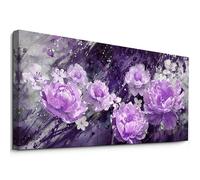 WUDUM Grande toile murale violette pour salon - Décoration murale moderne avec fleurs - Décoration murale - 80 x 160 cm (31 x 63 pouces) avec cadre