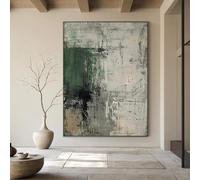 WUDUM Tableau abstrait gris,tableau minimaliste Wabi-Sabi gris,grande toile verte,décoration moderne pour salon,60 x 90 cm (24 x 35 pouces) avec cadre