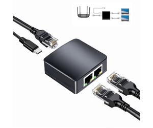 Wuedozue Adaptateur répartiteur réseau RJ45, 1 à 2 Ports USB Femelles vers RJ45 LAN Interface Ethernet Connecteur 8P8C Extension Plug Go Online simultanément pour câble Cat5/5e/6/7
