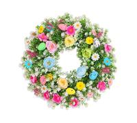 wueiooskj Couronne de Fleurs en Soie et d'œufs de pâques en PP, décor printanier animé pour Porte d'entrée, ajoute Une atmosphère Festive Pendant joyeuses pâques, 45 cm