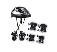 wueiooskj Ensemble Complet de Casques de Roller pour Enfants avec genouillères, coudières et Poignets, 1 Paire protège-Poignets, Casque Roller, vélo d'équilibre, Noir Argent, 29 x 20 x 13 cm