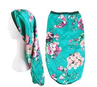 WUERKIYA 2 Pcs Bonnet de Nuit Satin Extra Long Chapeau Sommeil Élastique Réutilisable Capuchon pour Soin des Cheveux Femme Adapté Cheveux Longs Cheveux Bouclés (Noir,Vert)