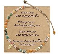 WUERKIYA Bracelet croix femme en pierres naturelles réglable - Cadeau chrétien pour anniversaire, communion ou baptême - Bijou inspirant avec message de foi et symbole spirituel