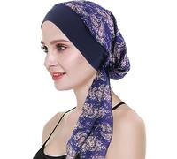 WUERKIYA Chimio Turban pour les Femmes, Bandana de Algodón Pañuelos Oncologicos para Quimio Perdida de Cabello Ropa de Dormir -Amibe bleu foncé