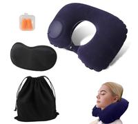 WUERKIYA Oreiller de Voyage Gonflable Ergonomique avec mémoire, Support Cervical 360°, Coussin Ultra-Confortable, kit de Voyage Complet avec Masque et Bouchons, pour Adultes et Enfants, Compact et lé