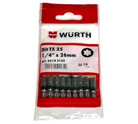 Würth 06143125 Lot de 10 embouts TX25 1/4" x 26 mm TX 25 C 6,3 vis d'entraînement à six pans creux