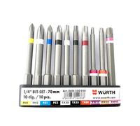 Würth Assortiment d'embouts 1/4" avec clip de ceinture, 10 pièces, longueur 70 mm, n° d'article (0614250020)