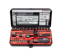 Wuerth Wurth Black Edition Jeu de clés à douille à cliquet, 34 pièces, clé à cliquet 1/4" avec connecteur à deux composants, étui clés à base en acier chromé noir, bases multiples