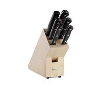 Wüsthof Messerblock Gourmet (1095070601), Massif Holzblock, Helle Buche, Küchenmesser Set INKL. 5 Kochmesser und 1 Wetzstahl, Bois