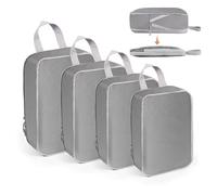 WUFANC 4 Pièces Packing Cubes Compression, Organisateur Valise à Double Fermeture Éclair, Sac Compression Voyage, Rangement Valise pour Bagages à Main et Sacs à Dos