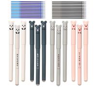 WUFANC Ensemble de stylos gel Effaçables, comprenant 12Stylos effacable + 24recharges, stylo roller à pointe de 0,5mm, stylo bille, adapté aux étudiants, enseignants et employés de bureau (noir, bleu)