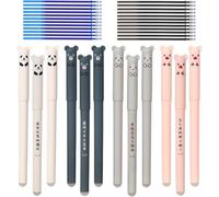 WUFANC Ensemble de stylos gel Effaçables, comprenant 12Stylos effacable + 24recharges, stylo roller à pointe de 0,5mm, stylo bille, adapté aux étudiants, enseignants et employés de bureau (noir, bleu)