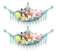 WUFANC Hamac en Rangement Peluche 2 Pack, Filet de Jouets Range Peluche Boho, Macramé Suspendu Hamac de Rangement Jouet pour Chambre d'Enfant pour Peluches (Bleu)