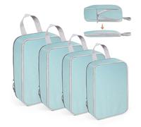 WUFANC Koffer Organizer Set 4er, Reisen Packing Cubes Compression, Wasserdicht und Verschleißfest, Travel Essentials Klassifizierte Lagerung, Suitcase Organizer Alle Lhre Reise erfüllen (Blau)