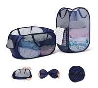 WUFANC Lot de 2 Panier A Linge Pliable en Maille avec Poignées, Grande Capacité (34 * 34 * 60cm/28 * 33 * 59cm) Panier Linge Pliable, pour Salle de Bain, Camping et Voyage (Marine-2)