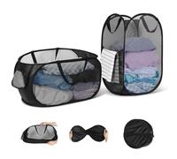 WUFANC Lot de 2 Panier A Linge Pliable en Maille avec Poignées, Grande Capacité (34 * 34 * 60cm/28 * 33 * 59cm) Panier Linge Pliable, pour Salle de Bain, Camping et Voyage (Noir - 2)