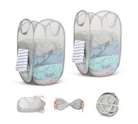 WUFANC Lot de 2 Panier A Linge Pliable en Maille avec Poignées, Grande Capacité (34 * 34 * 60cm) Panier Linge Pliable, pour Salle de Bain, Camping et Voyage