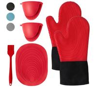 WUFANC Maniques Cuisine, Gant Four Résistants À La Chaleur Jusqu'À 250℃, Gant Cuisine Four en Silicone Ne sont Pas Rigides, Gant Four Anti Chaleur Antidérapants pour La Cuisine, La Pâtisserie (Rouge)