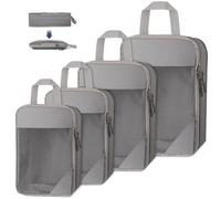 WUFANC Organisateur Valise Compressible Ensemble De 4 Pièces, Rangement Valise Organisateur Imperméables Et Faciles à Ranger, Maille Respirante Et Visible Packing Cubes Compression (Gris)
