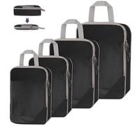 WUFANC Organisateur Valise Compressible Ensemble De 4 Pièces, Rangement Valise Organisateur Imperméables Et Faciles à Ranger, Maille Respirante Et Visible Packing Cubes Compression (Noir)