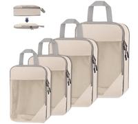WUFANC Organisateur Valise Set De 4 Pièces, Sac Compression Voyage, Maillage Packing Cubes À Double Fermeture À Glissière, Valise À Main Et Sac À Dos