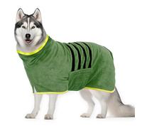 WUFANC Peignoir de bain pour chien, Peignoir pour chien en microfibre, Extra absorbant et à séchage rapide, Peignoir de bain pour chien avec fermeture velcro et bande rétractable réglable pour grands