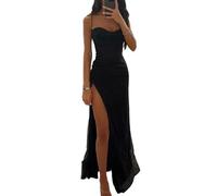WUFANGBU Robe Femme Fille Femmes Robe De Soirée Spaghetti Sangle Brillant Paillette Épaule Dénudée sans Manches Décolleté Haut Fendu Lâche Longueur Au Sol Femmes Robe De Bal S Noir