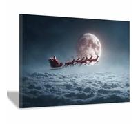 WUFIEA Affiches de décoration de Noël Lune au clair de lune en luge Décorations murales et œuvres d'art pour le salon, la chambre et la cheminée,pour une fête de Noël(Gris280)-60x80cm Encadrée