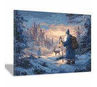 WUFIEA Affiches de décoration de Noël Quête dans la forêt enneigée Décorations murales et œuvres d'art pour le salon, la chambre et la cheminée,pour une fête de Noël(Violet clair228)-20x30cm Encadrée